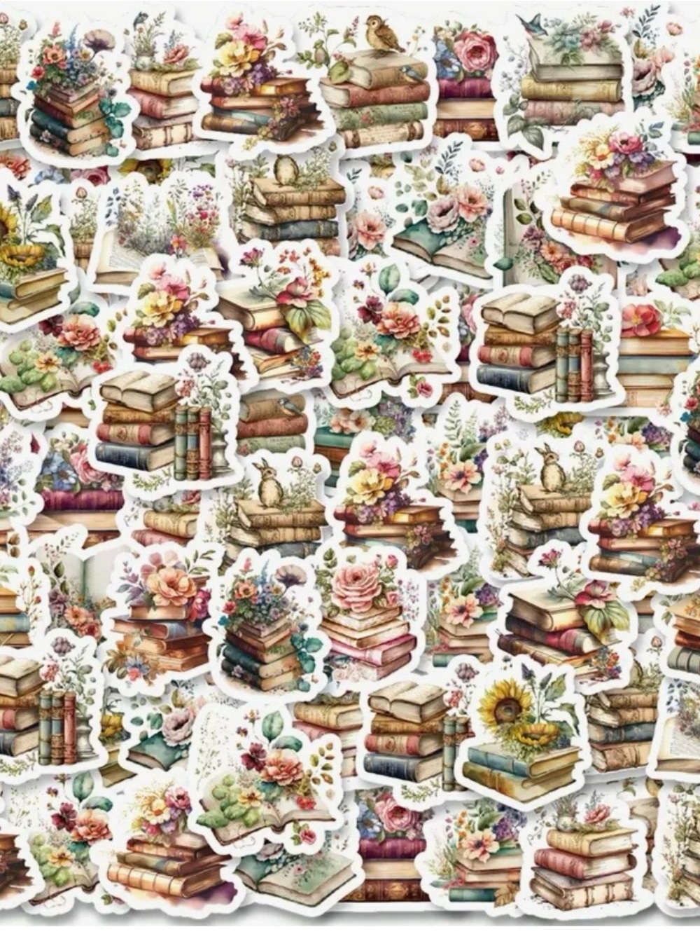 46 Flowers & Books Stickers Vintage Style Cozy Reading Journals Crafts